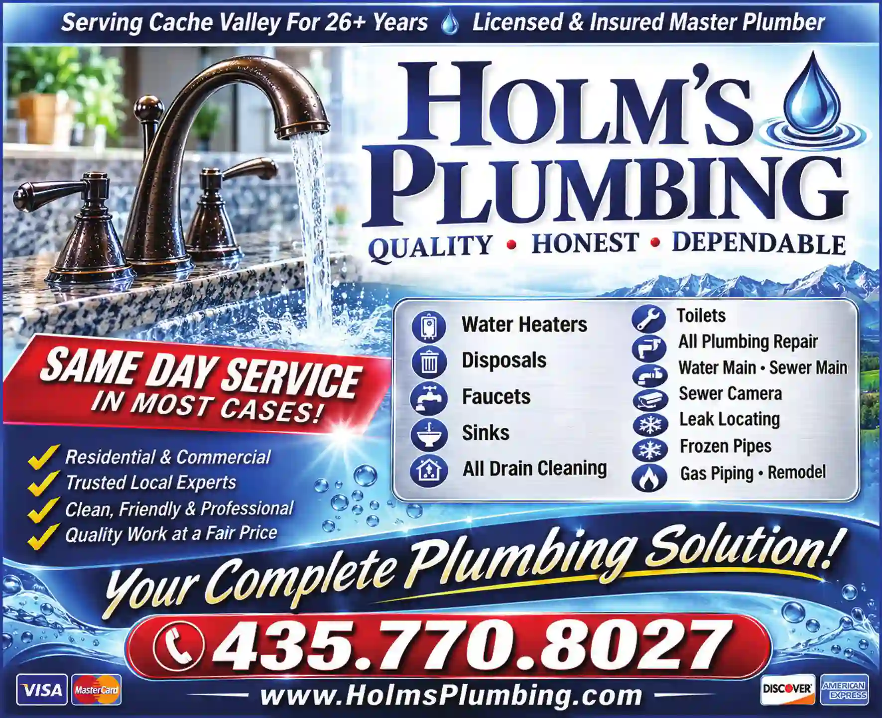 Plumbing Contractors print ad for Holm's Plumbing