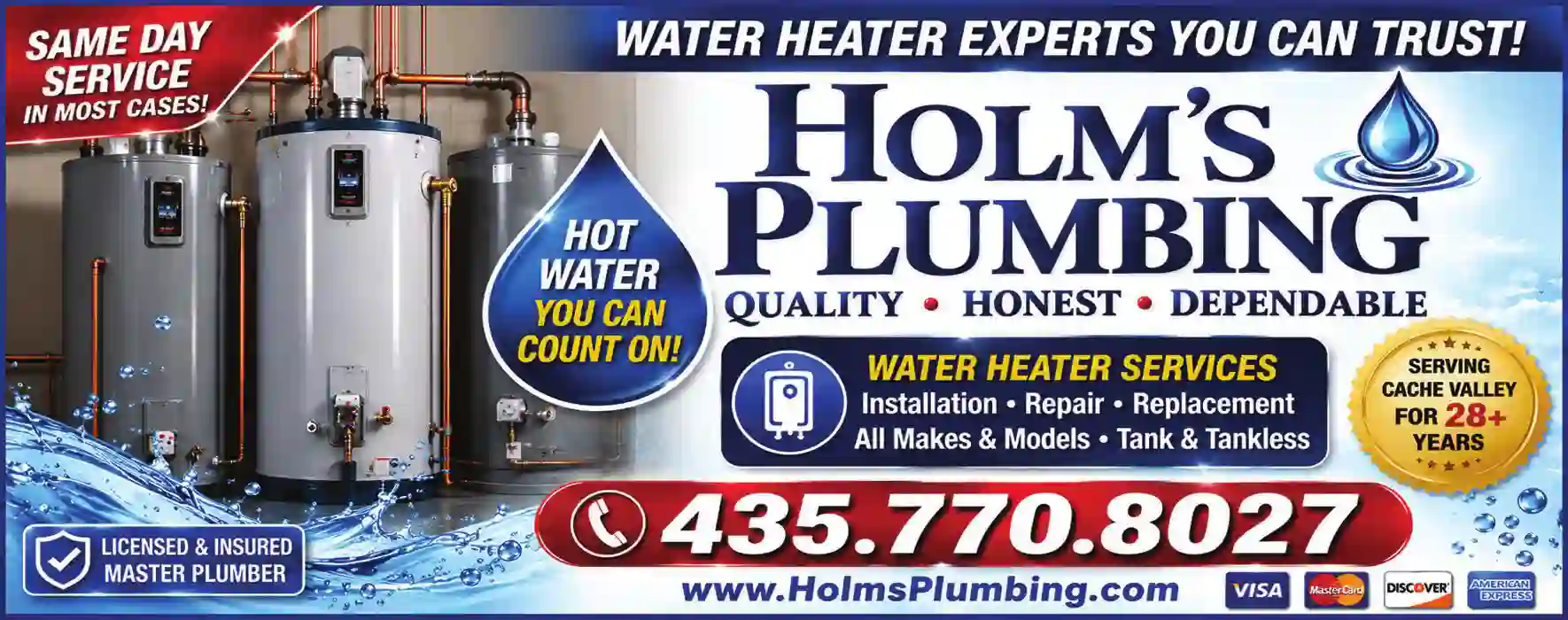 Water Heaters - Service & Repair print ad for Holm's Plumbing