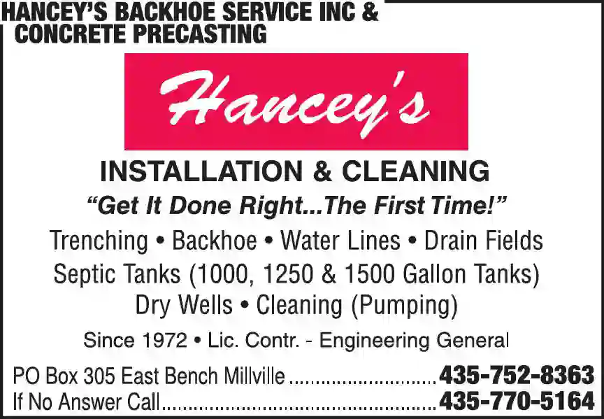 Septic Tanks & Systems - Cleaning print ad for Hancey's Backhoe Service Inc & Concrete Precasting