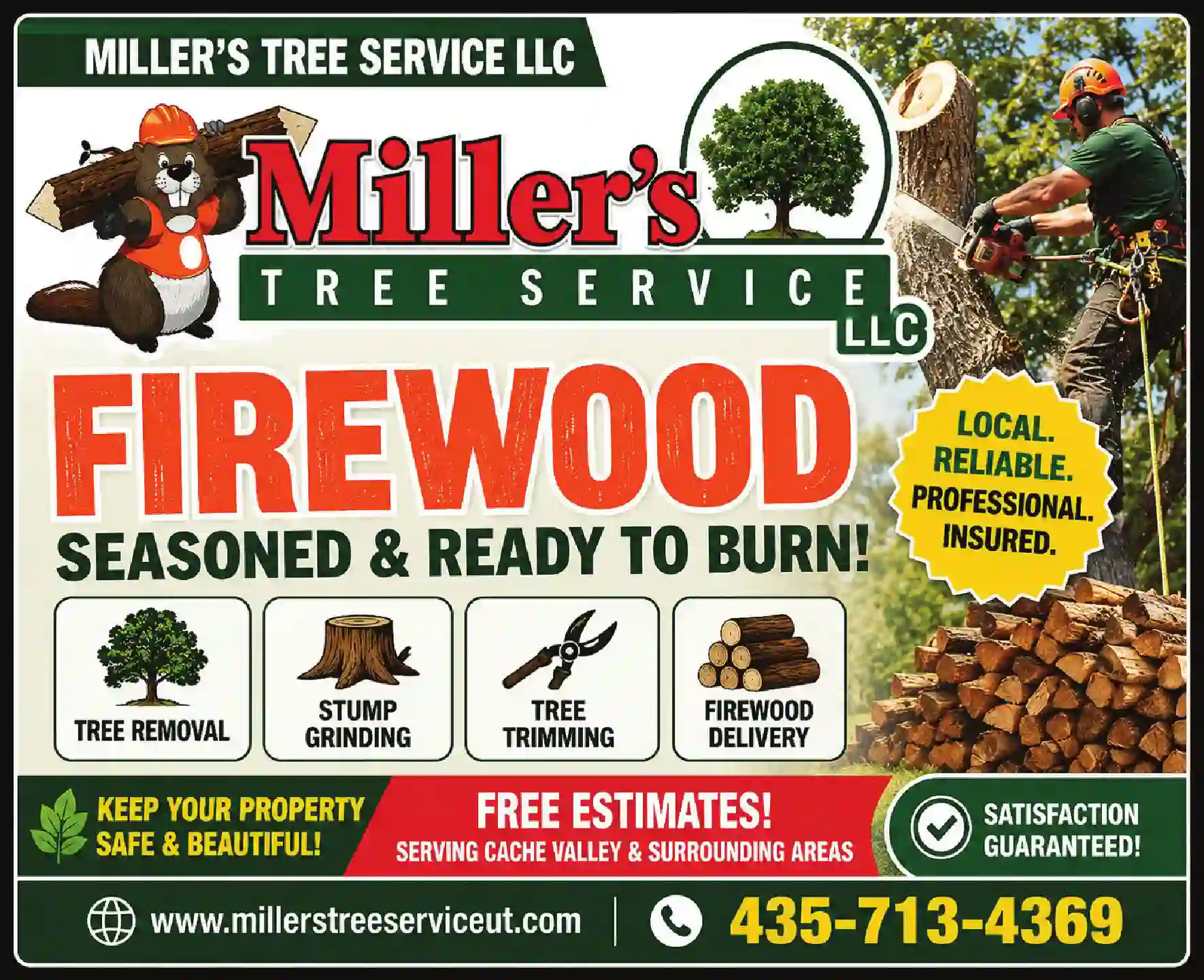 Firewood print ad for Miller's Tree Service LLC