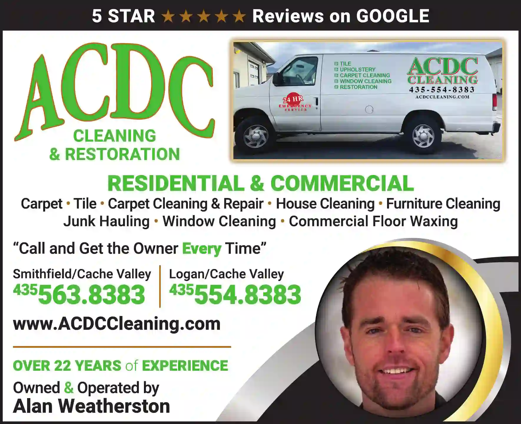 Carpet Rug & Upholstery Cleaners print ad for ACDC Cleaning & Restoration