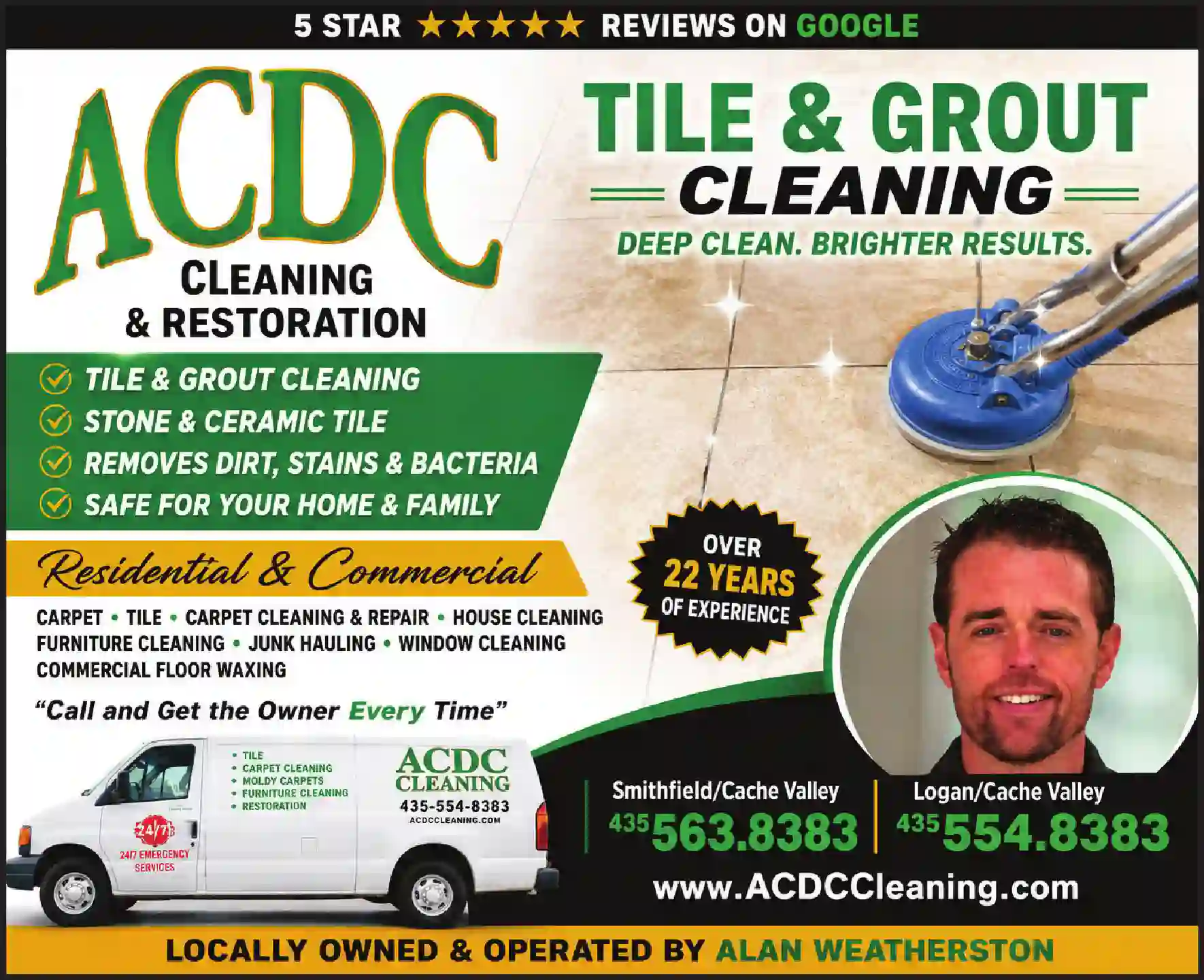 Tile & Grout Cleaning & Restoration print ad for ACDC Cleaning & Restoration