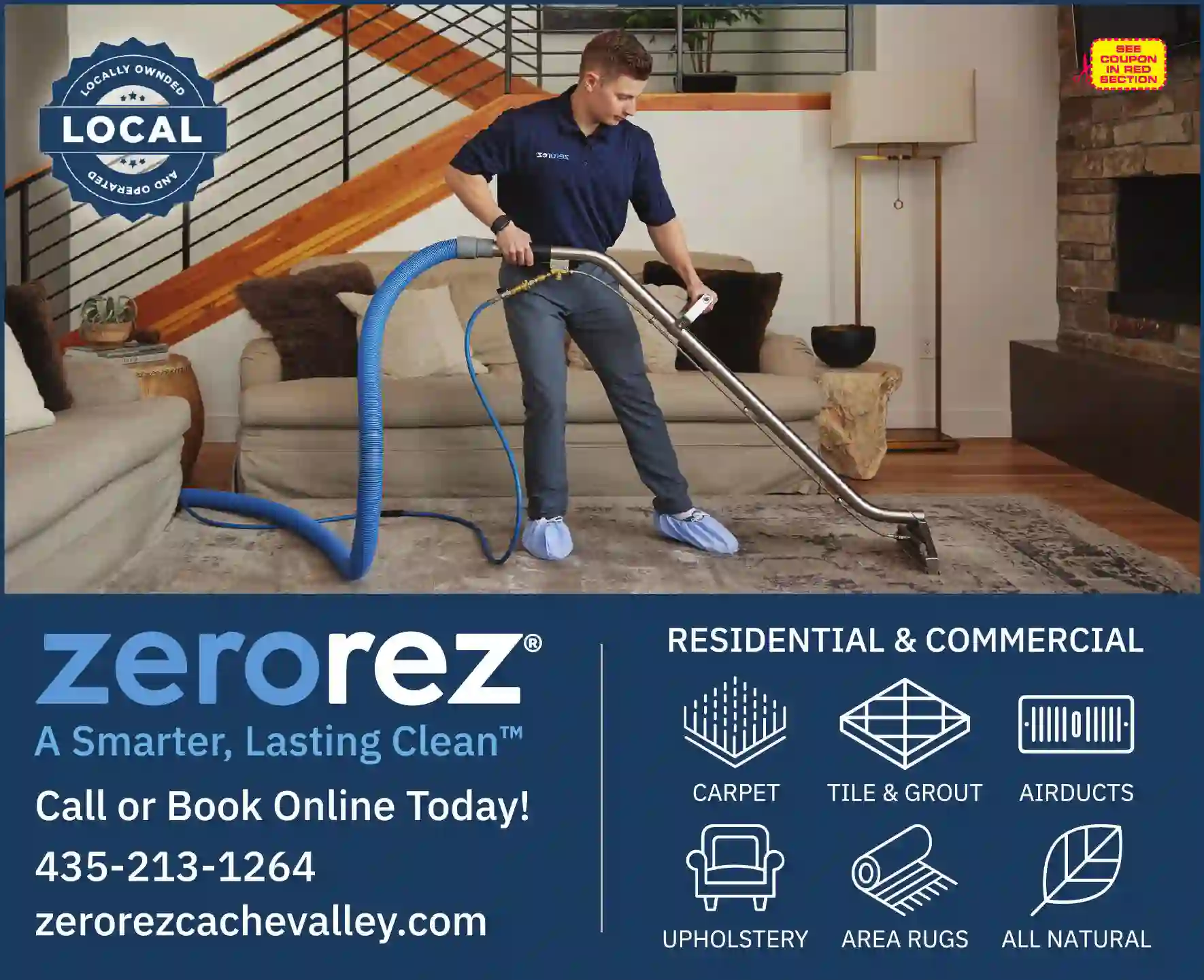 Carpet Rug & Upholstery Cleaners print ad for Zerorez Cache Valley