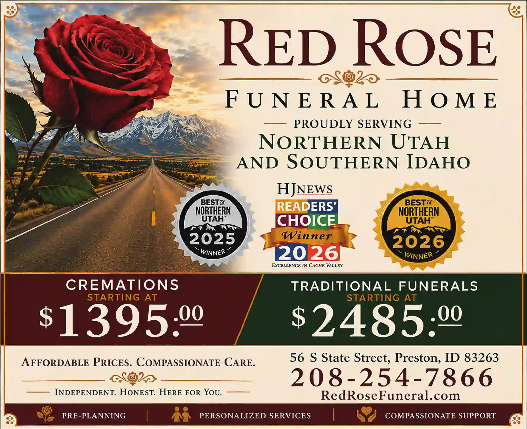 Mortuaries print ad for Red Rose Funeral Home