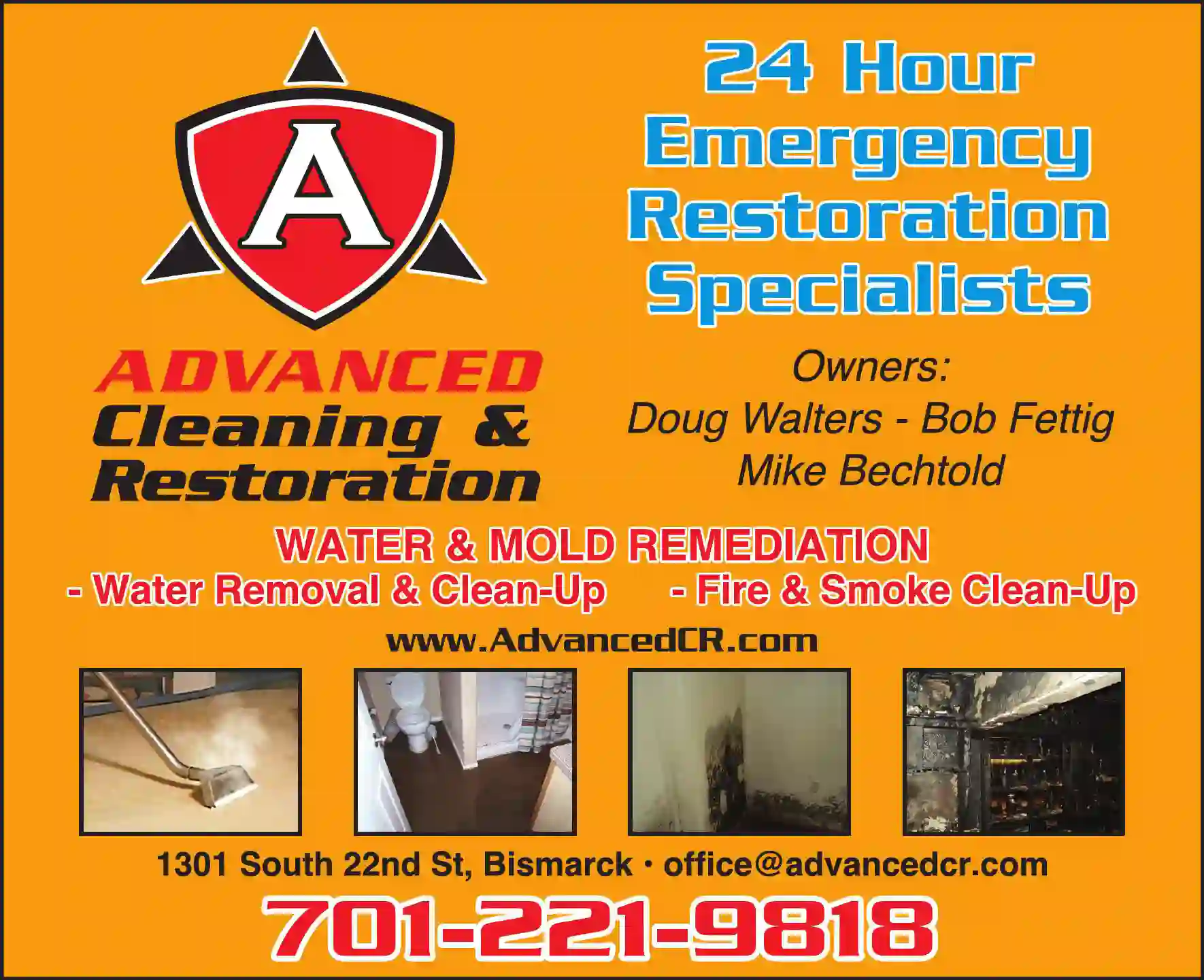 Fire & Water Damage Restoration print ad for Advanced Cleaning & Restoration
