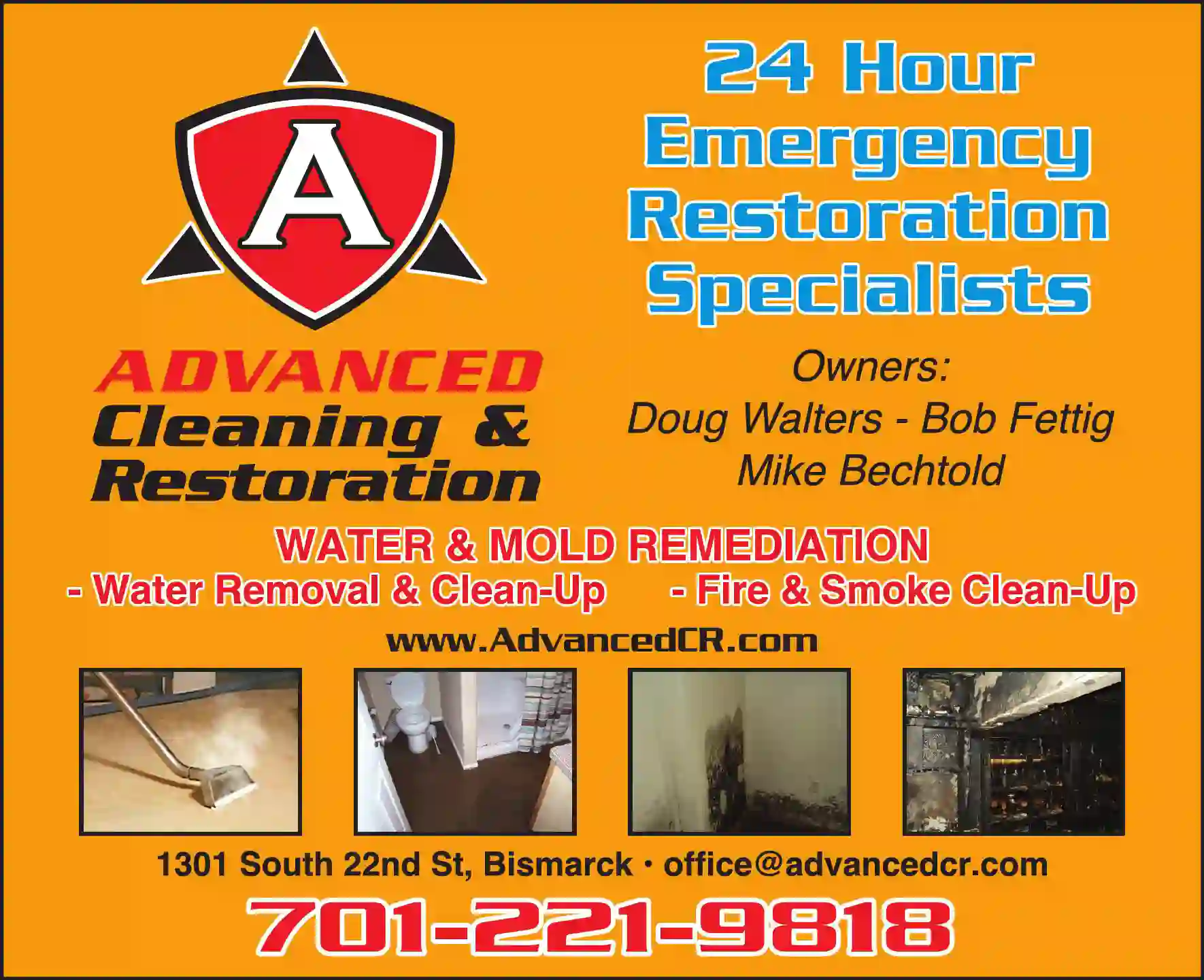 Water & Fire Damage Restoration print ad for Advanced Cleaning & Restoration