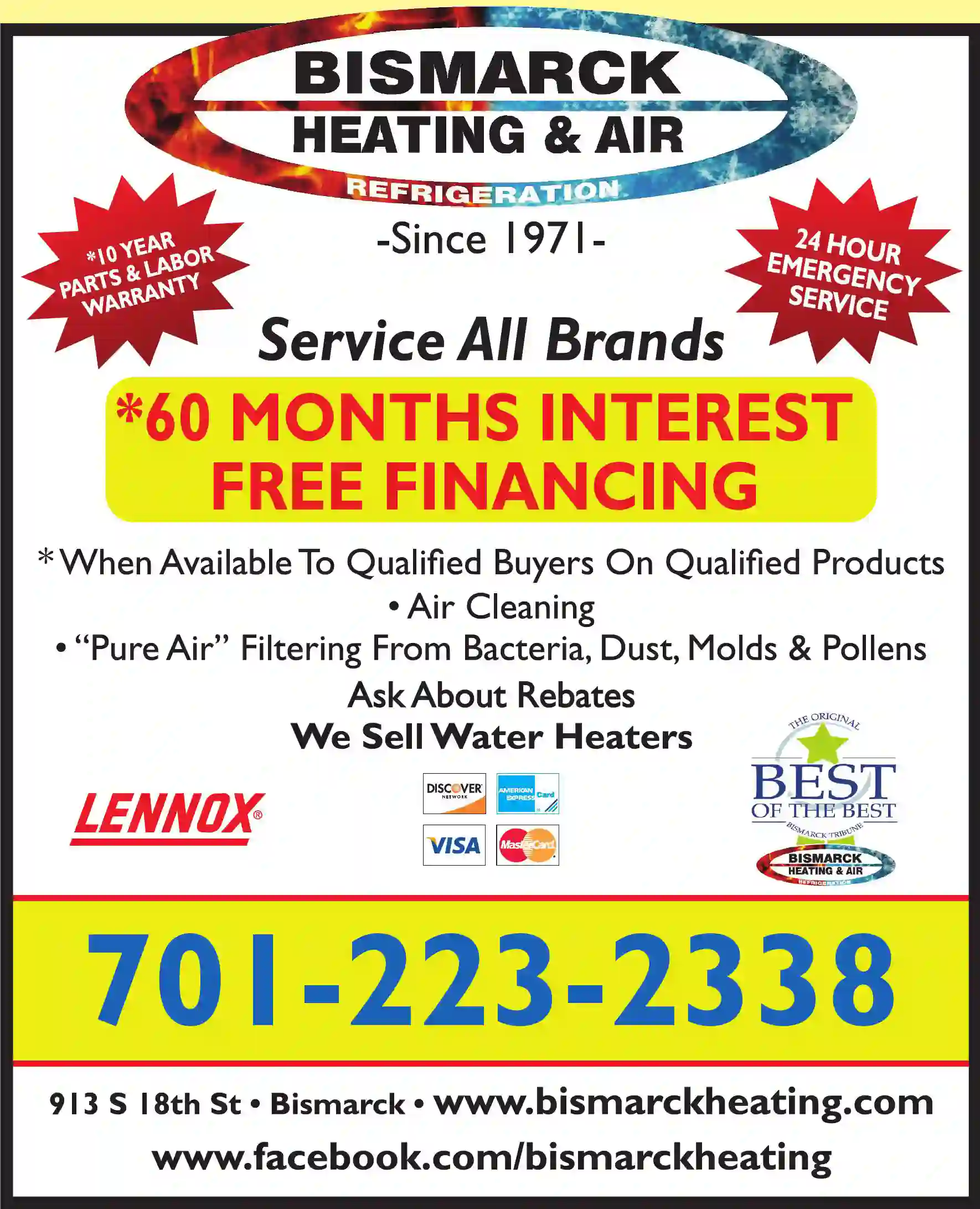 Heating Contractors print ad for Bismarck Heating & Air Conditioning Inc