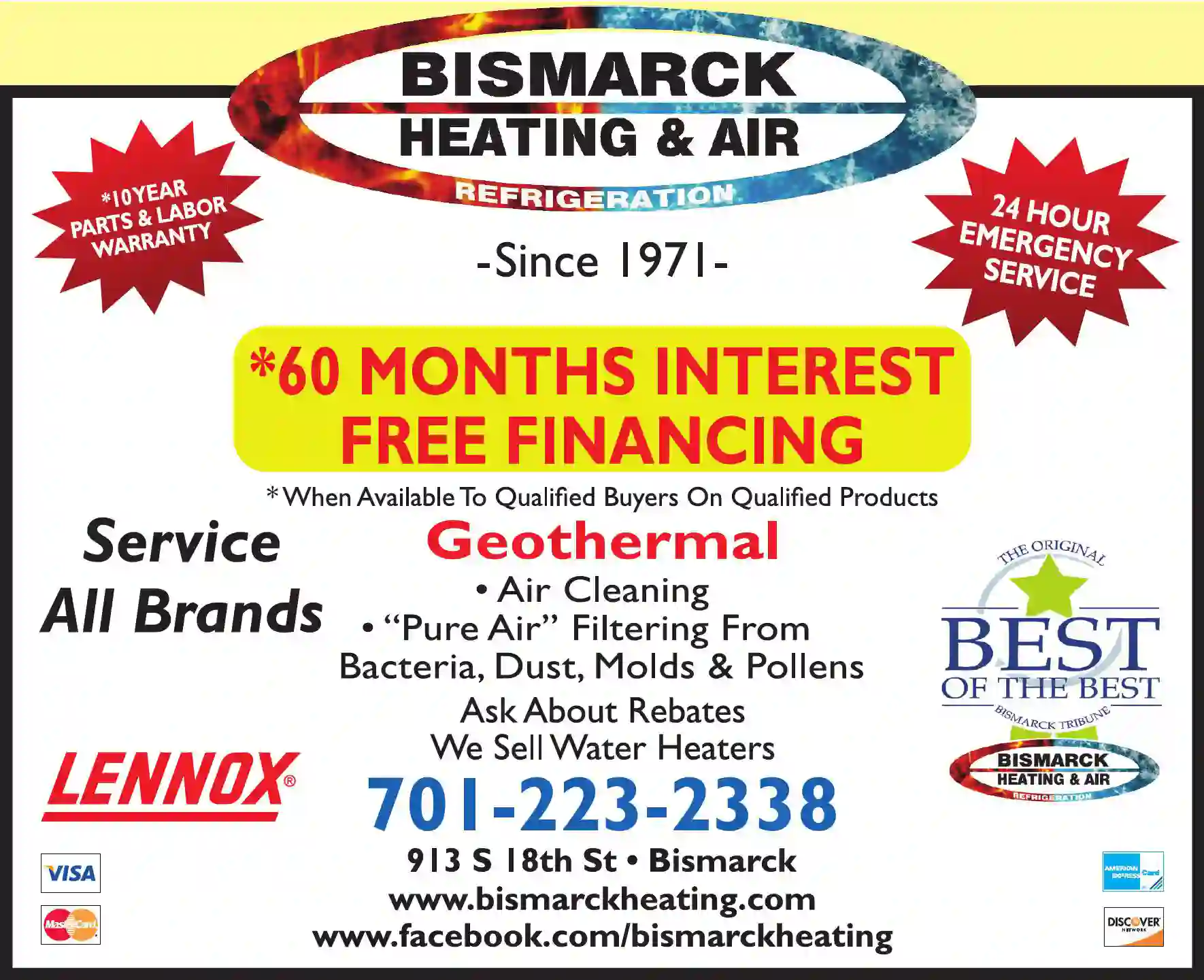 Furnaces - Heat - Sales & Service print ad for Bismarck Heating & Air Conditioning Inc