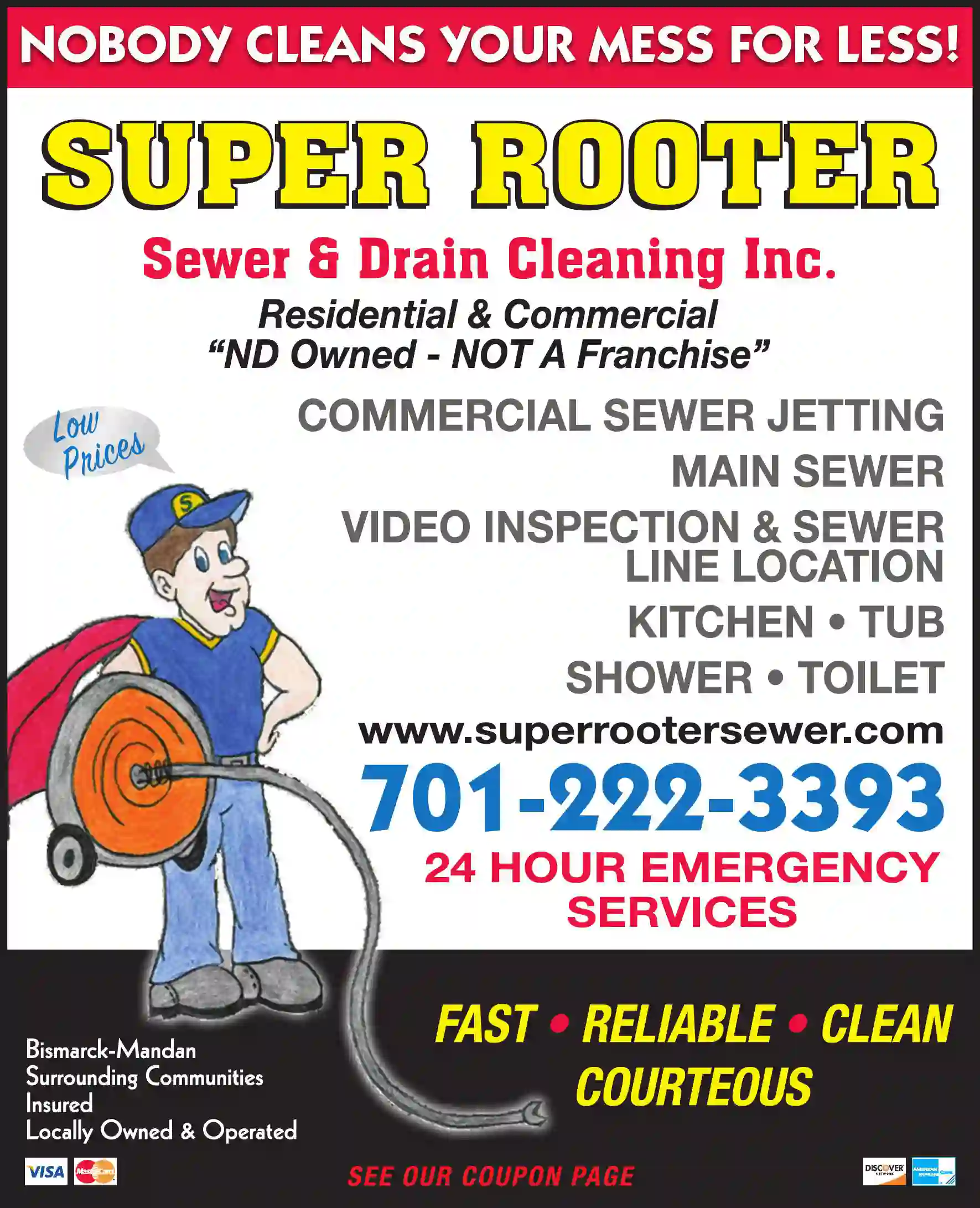 Plumbing Drains & Sewer Cleaning print ad for Super Rooter Sewer & Drain Cleaning Inc