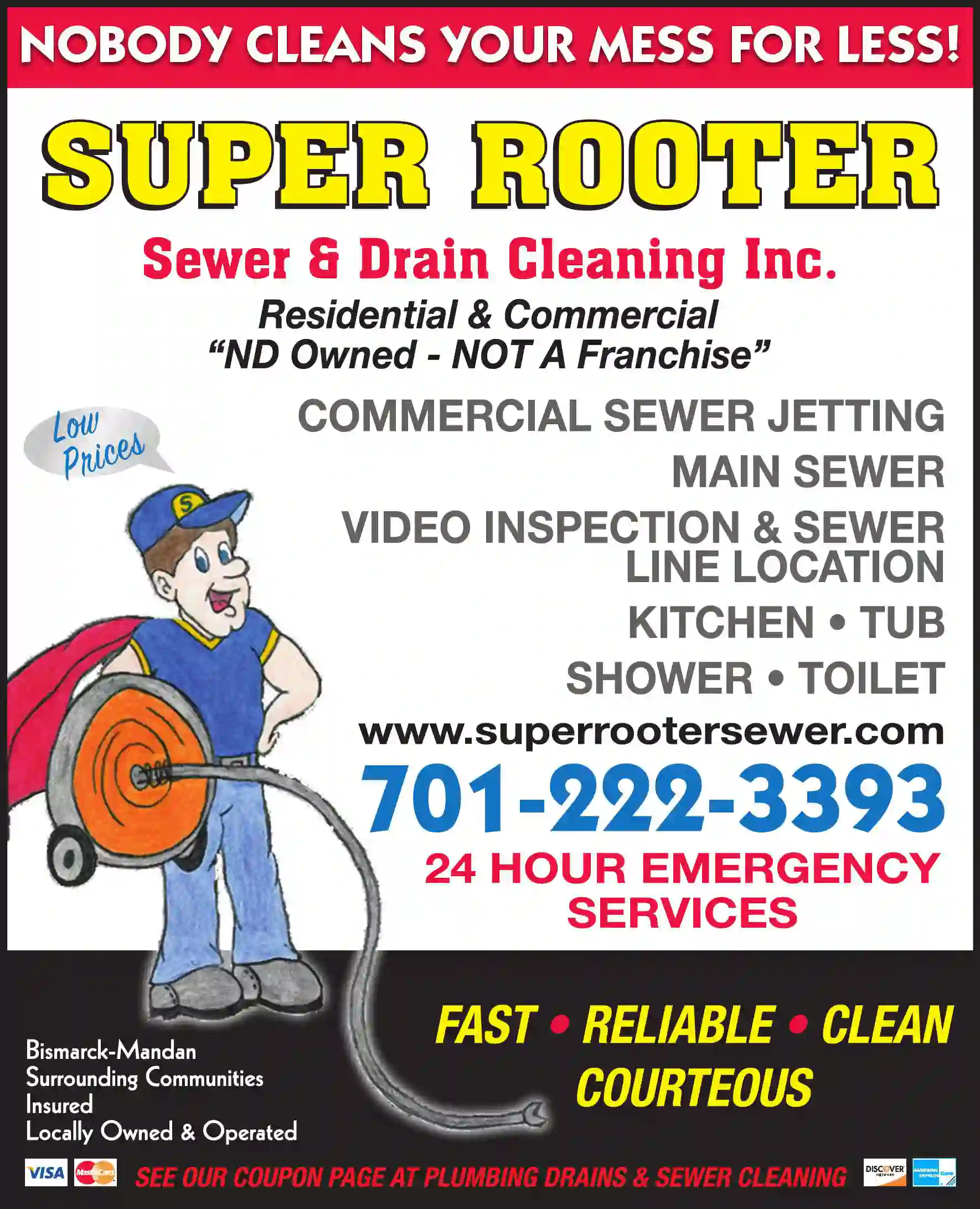 Drain Cleaning print ad for Super Rooter Sewer & Drain Cleaning Inc