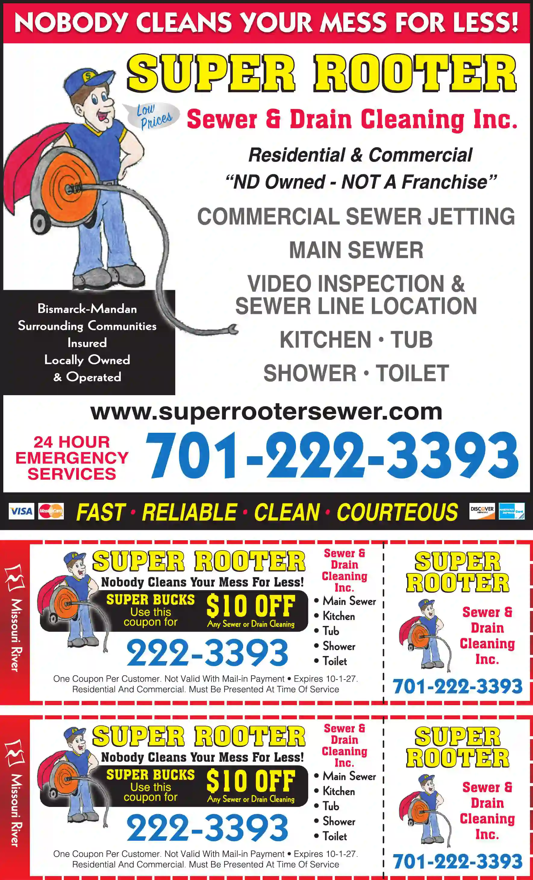 Plumbing Drains & Sewer Cleaning print ad for Super Rooter Sewer & Drain Cleaning Inc