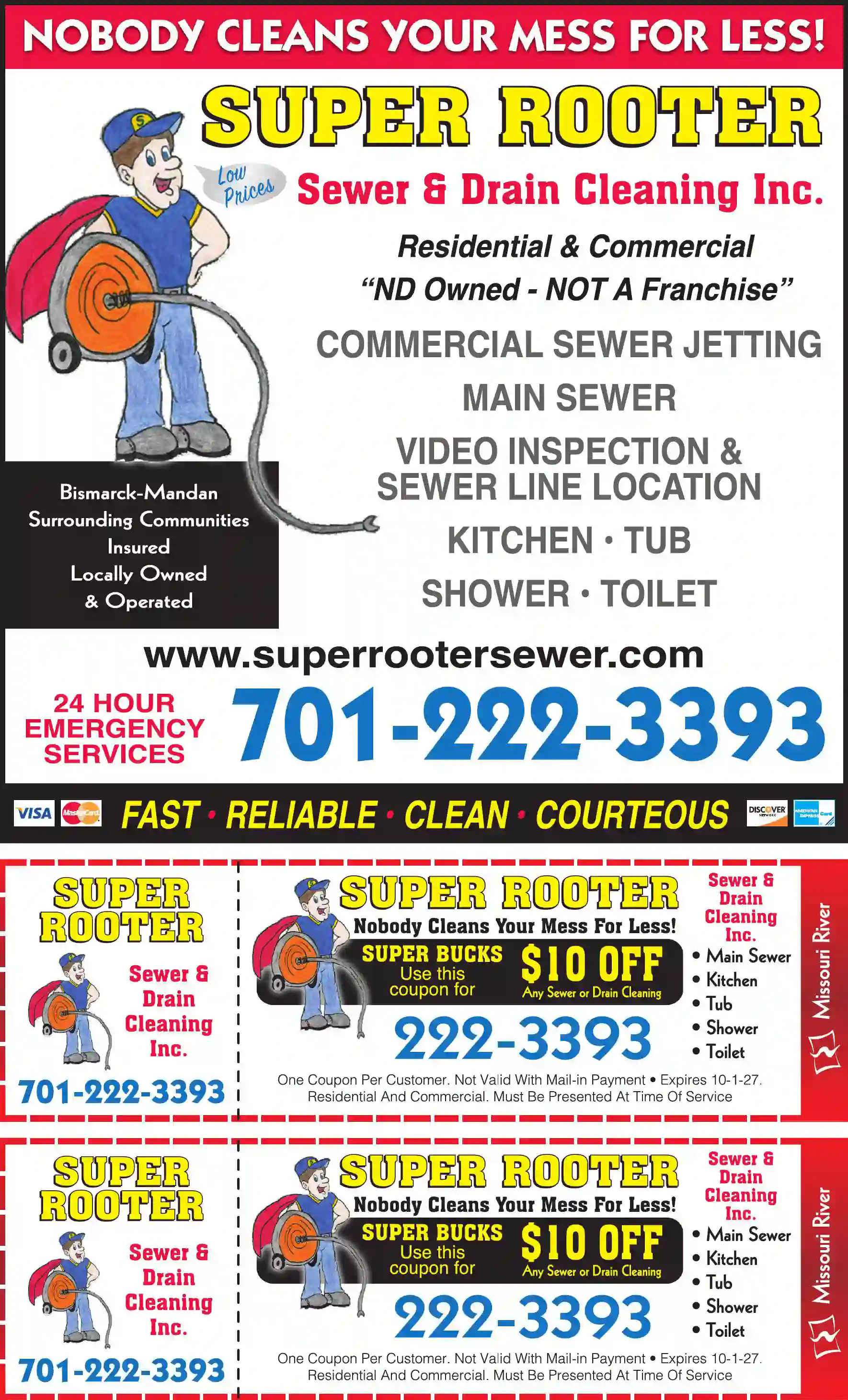 Plumbing Drains & Sewer Cleaning print ad for Super Rooter Sewer & Drain Cleaning Inc