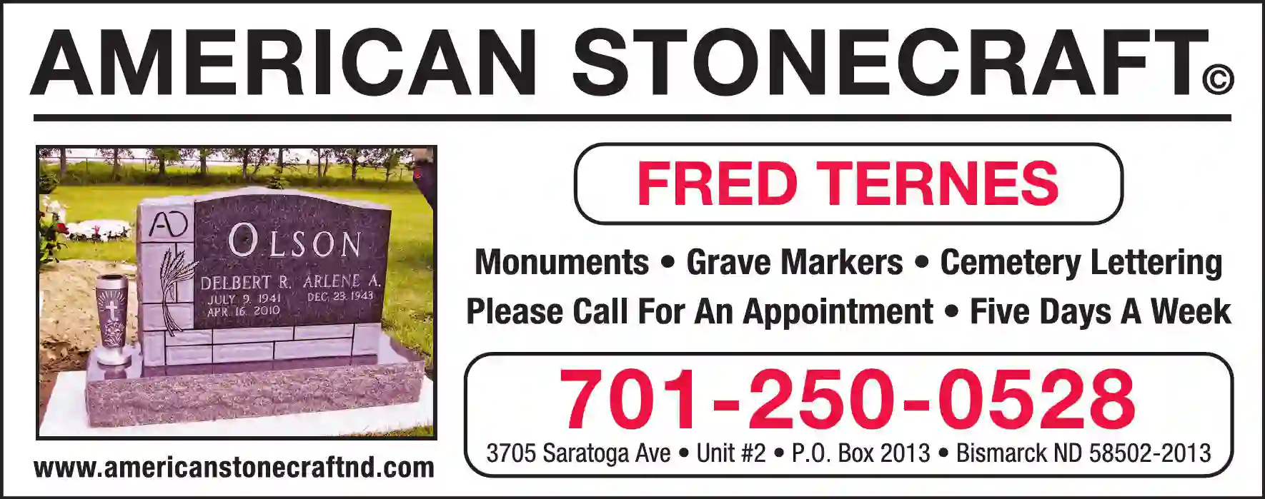 Monuments print ad for American Stonecraft