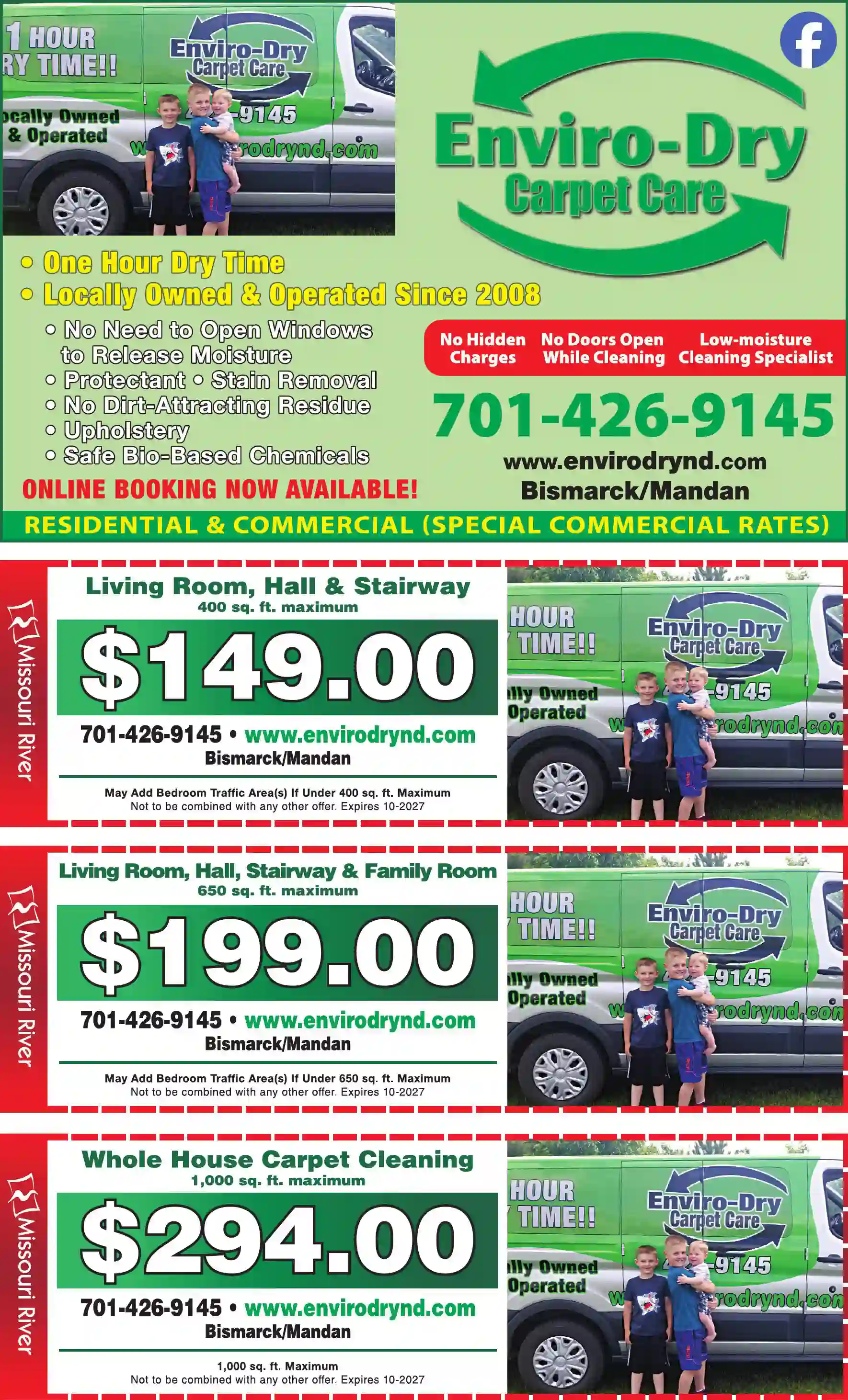 Carpet Rug & Upholstery Cleaners print ad for Enviro-Dry Carpet Care