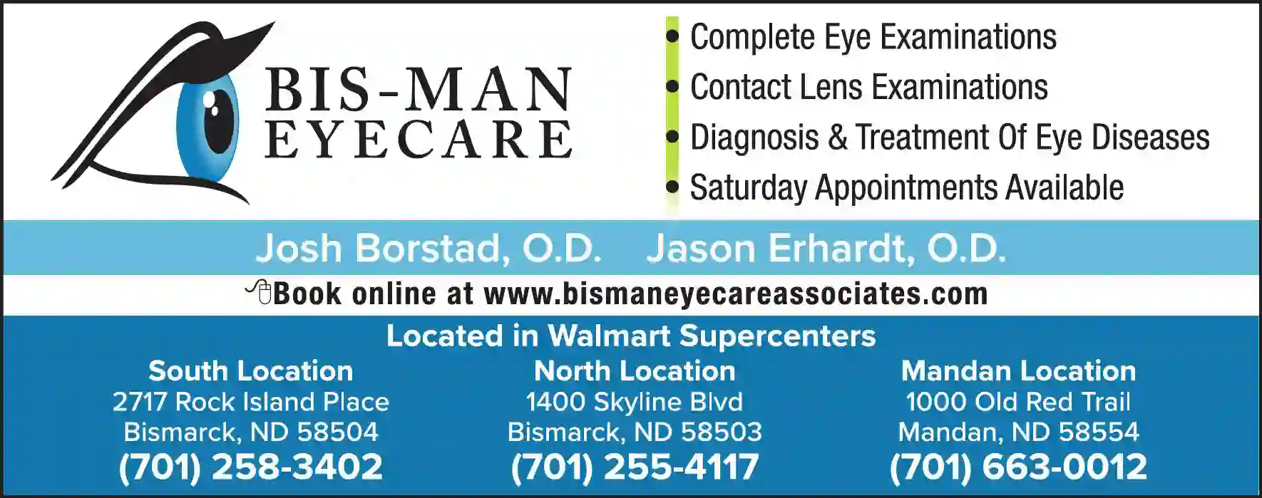 Optometrists, O.D. print ad for Bis-Man Eyecare PLLC