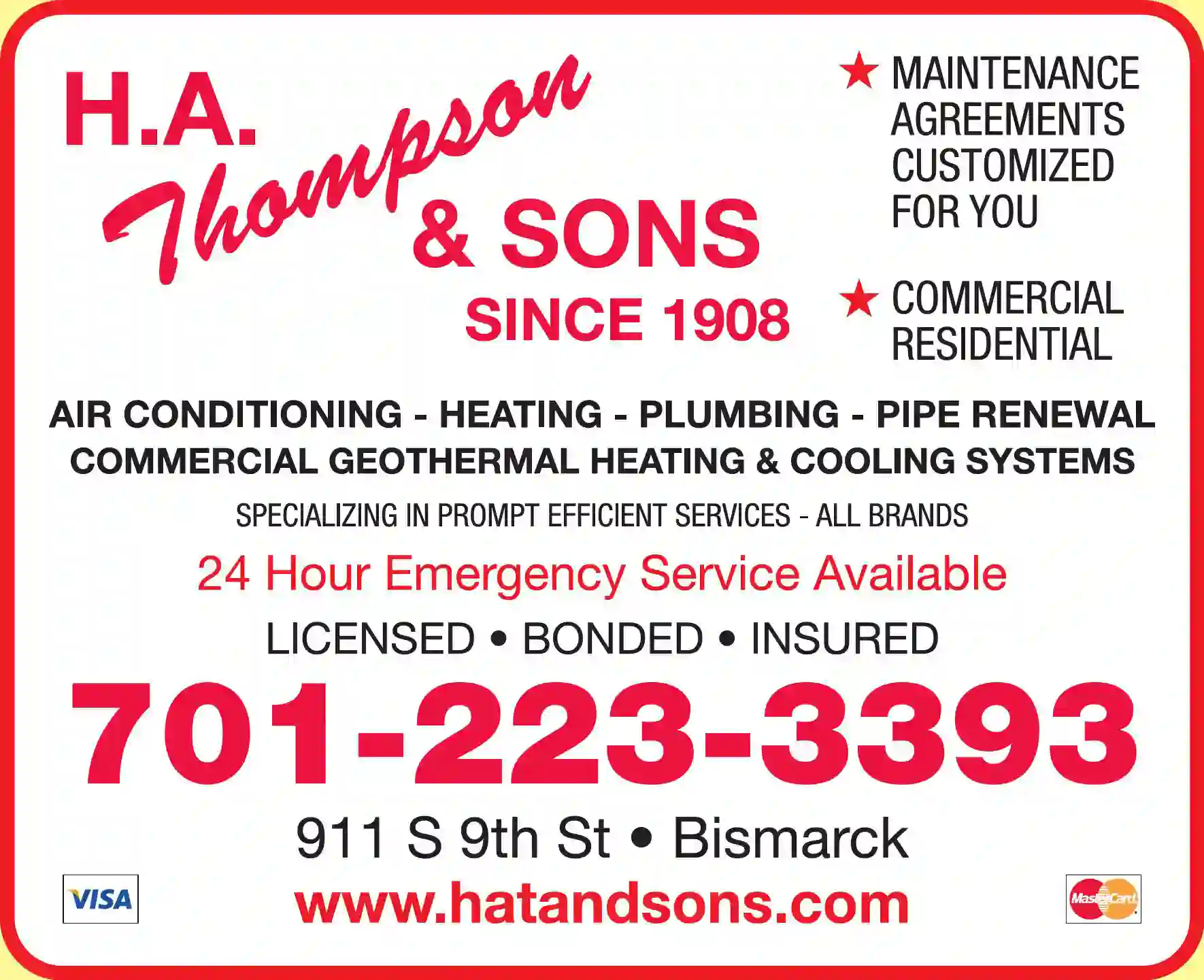 Air Conditioning - Contractors print ad for H A Thompson & Sons