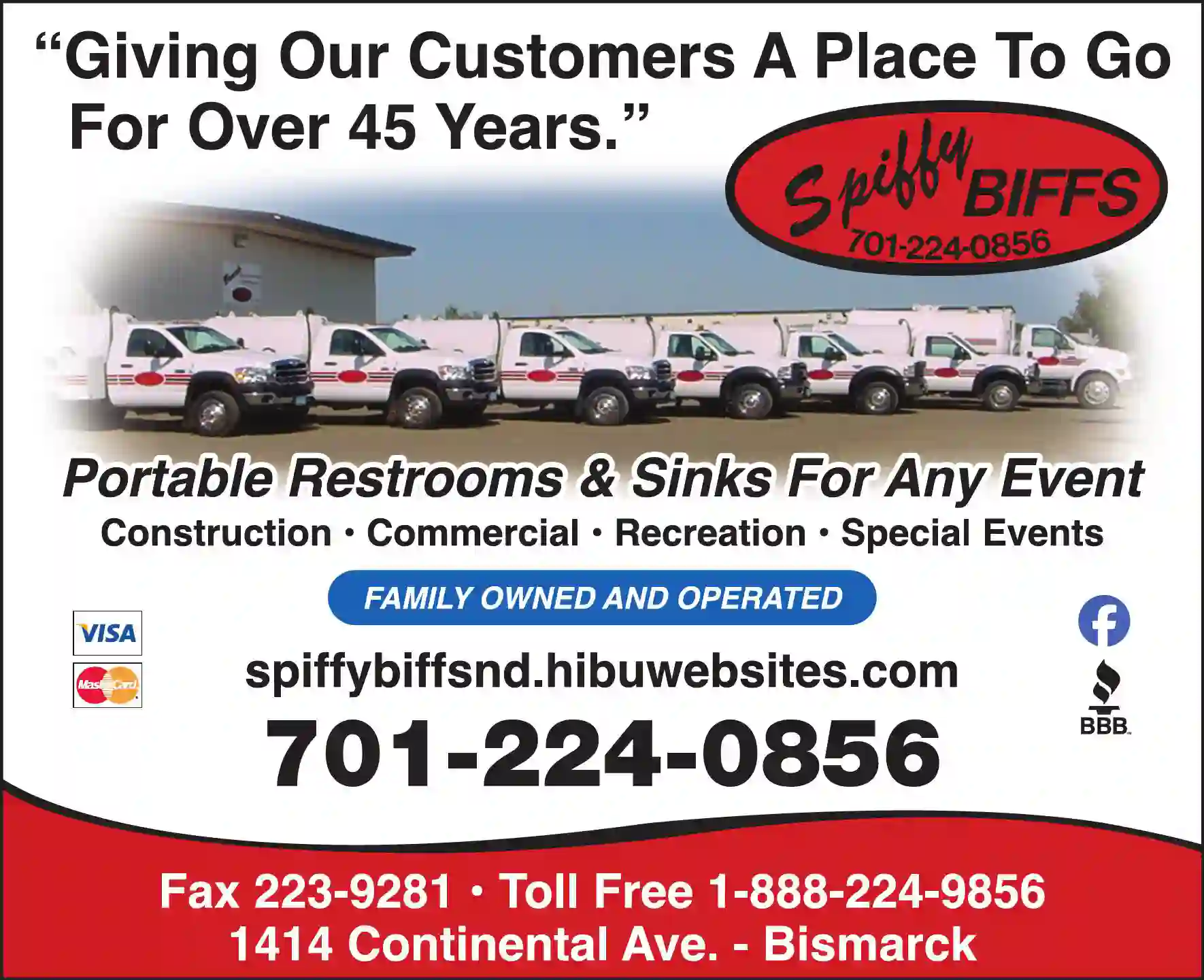 Toilets - Portable print ad for Spiffy Biffs