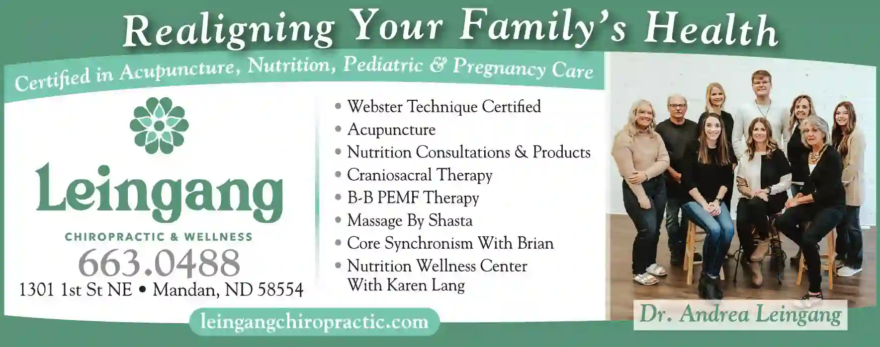 Chiropractors, D.C. print ad for Leingang Chiropractic & Wellness