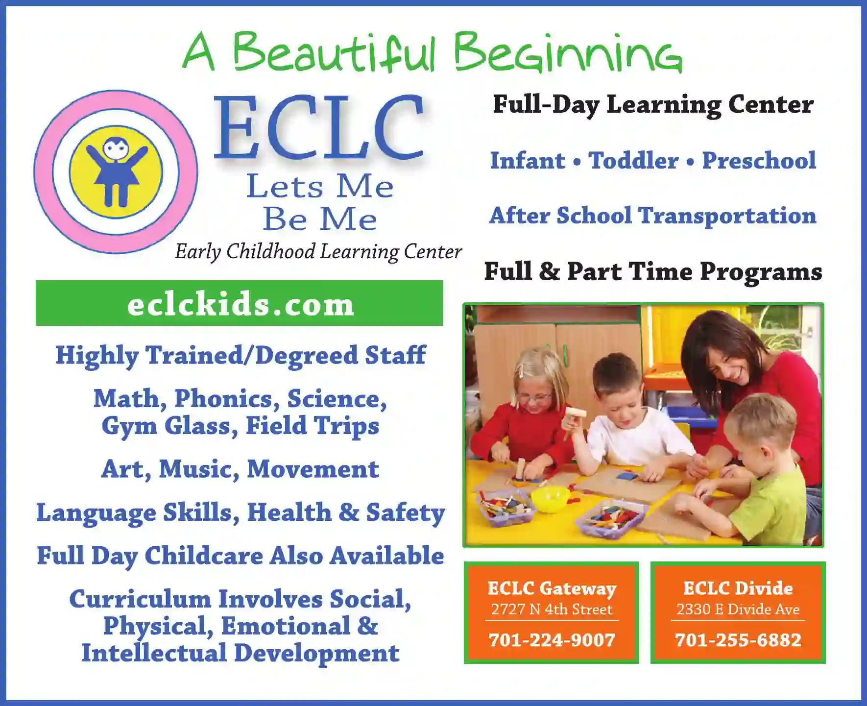 Child Care print ad for Early Childhood Learning Center