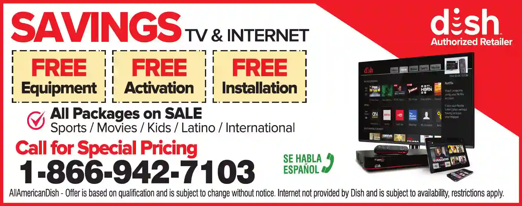 Internet Service Providers print ad for All American Dish
