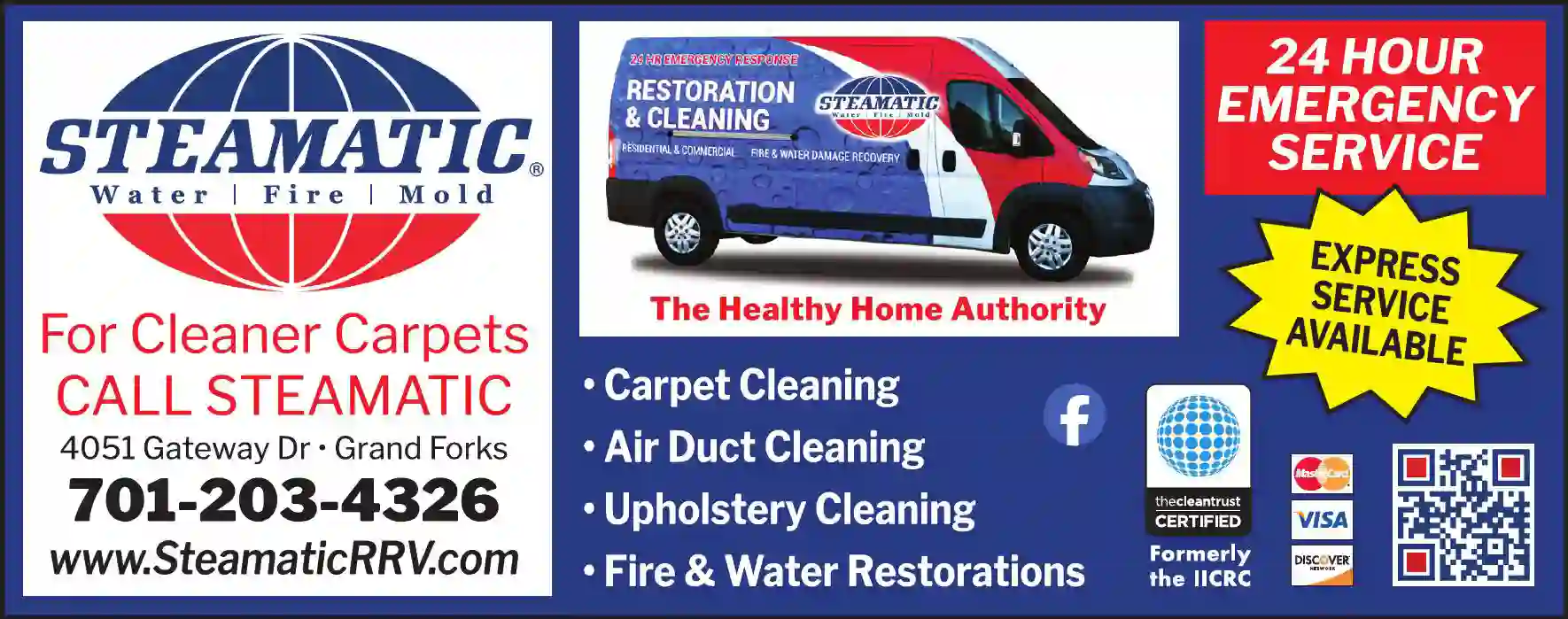 Carpet Rug & Upholstery Cleaners print ad for Steamatic of Grand Forks