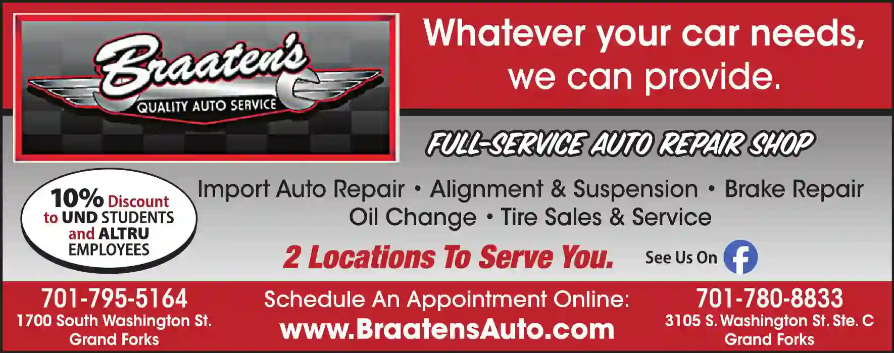 Auto Repair & Service print ad for Braaten's Auto Service
