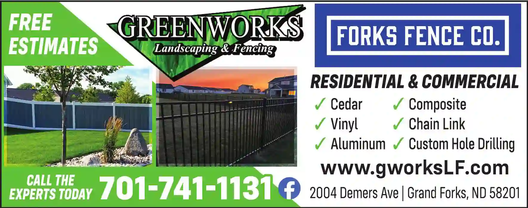 Fence print ad for GreenWorks Landscaping & Forks Fence Co