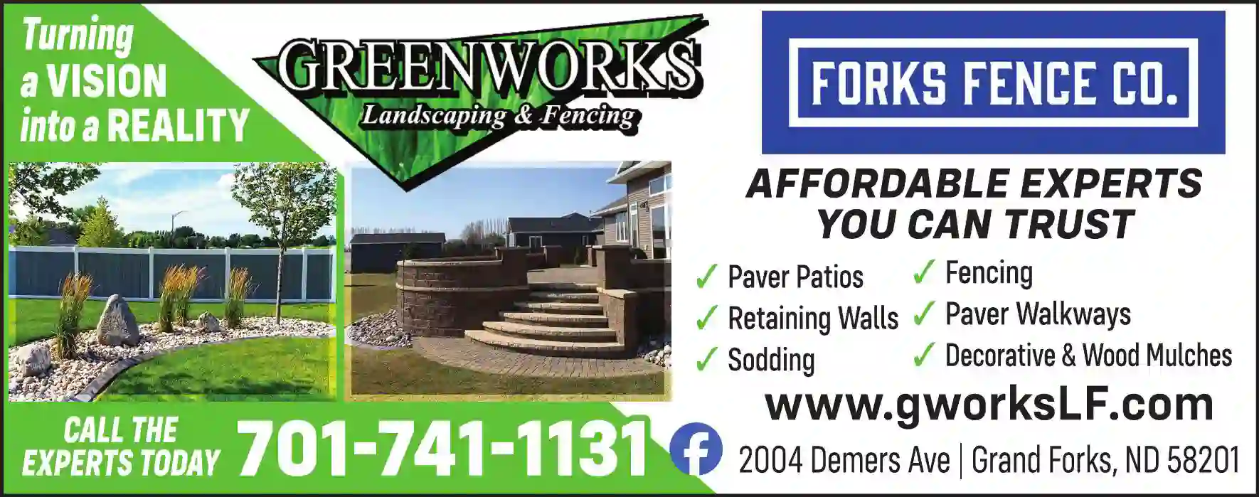 Landscape Contractors print ad for GreenWorks Landscaping & Forks Fence Co
