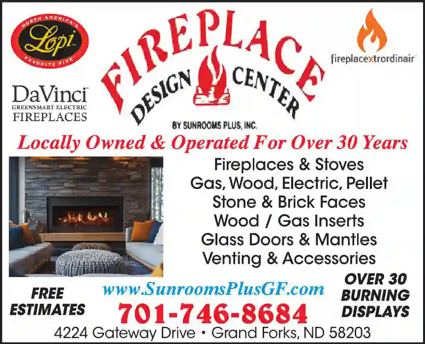 Fireplaces print ad for Sunrooms Plus Inc