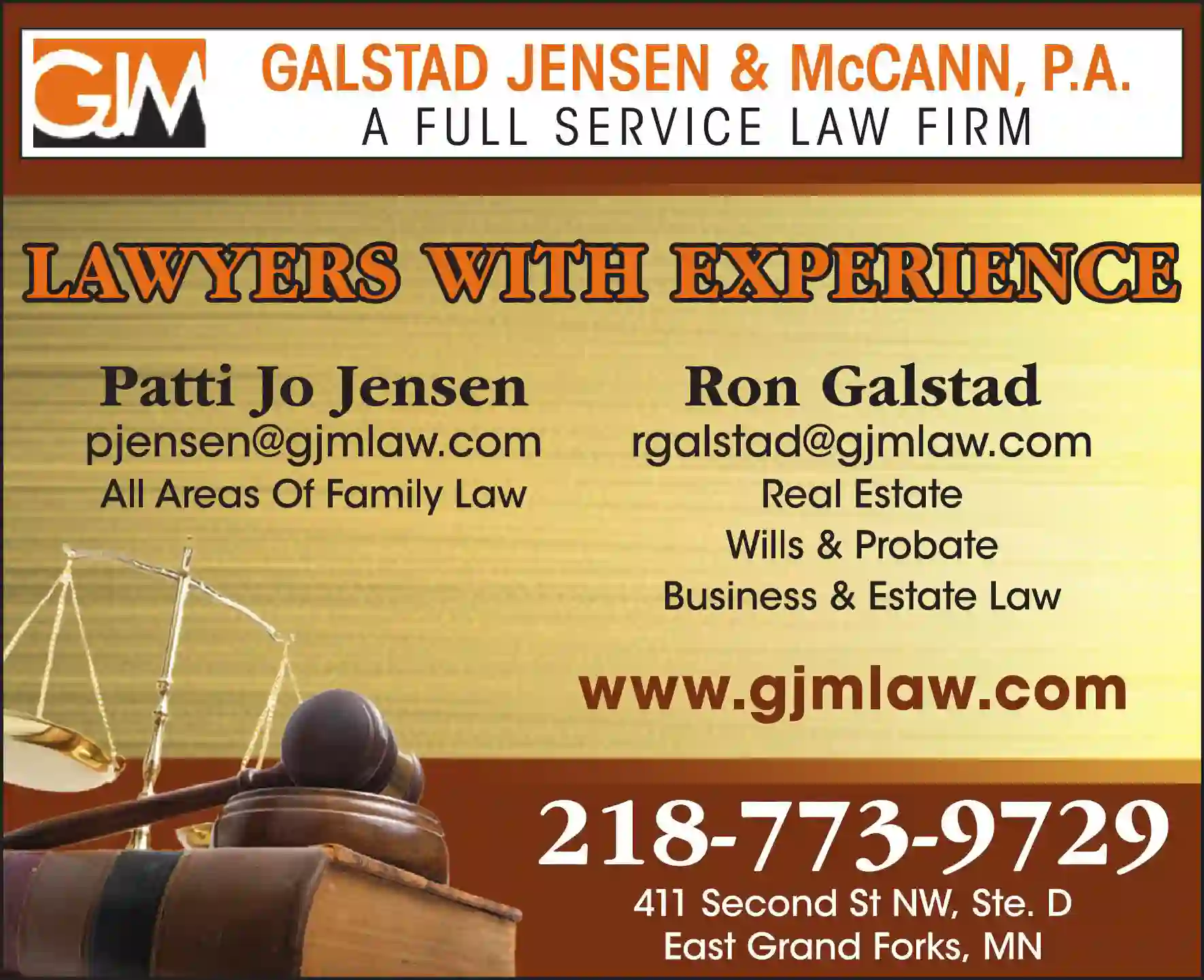 Attorneys - Divorce/Family/Guardianship print ad for Galstad Jensen & McCann PA