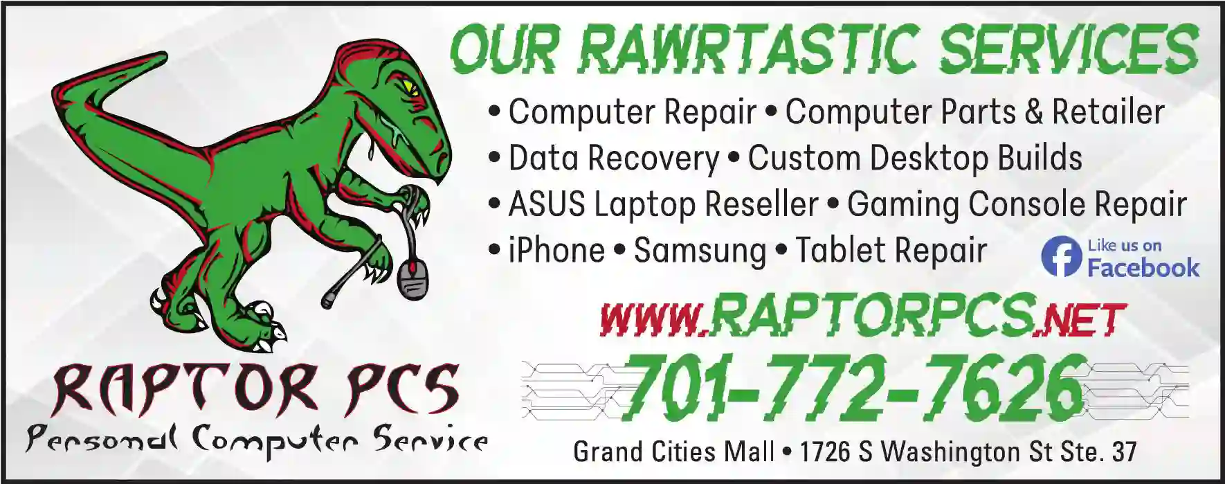 Computers - Service & Repair print ad for Raptor PCS