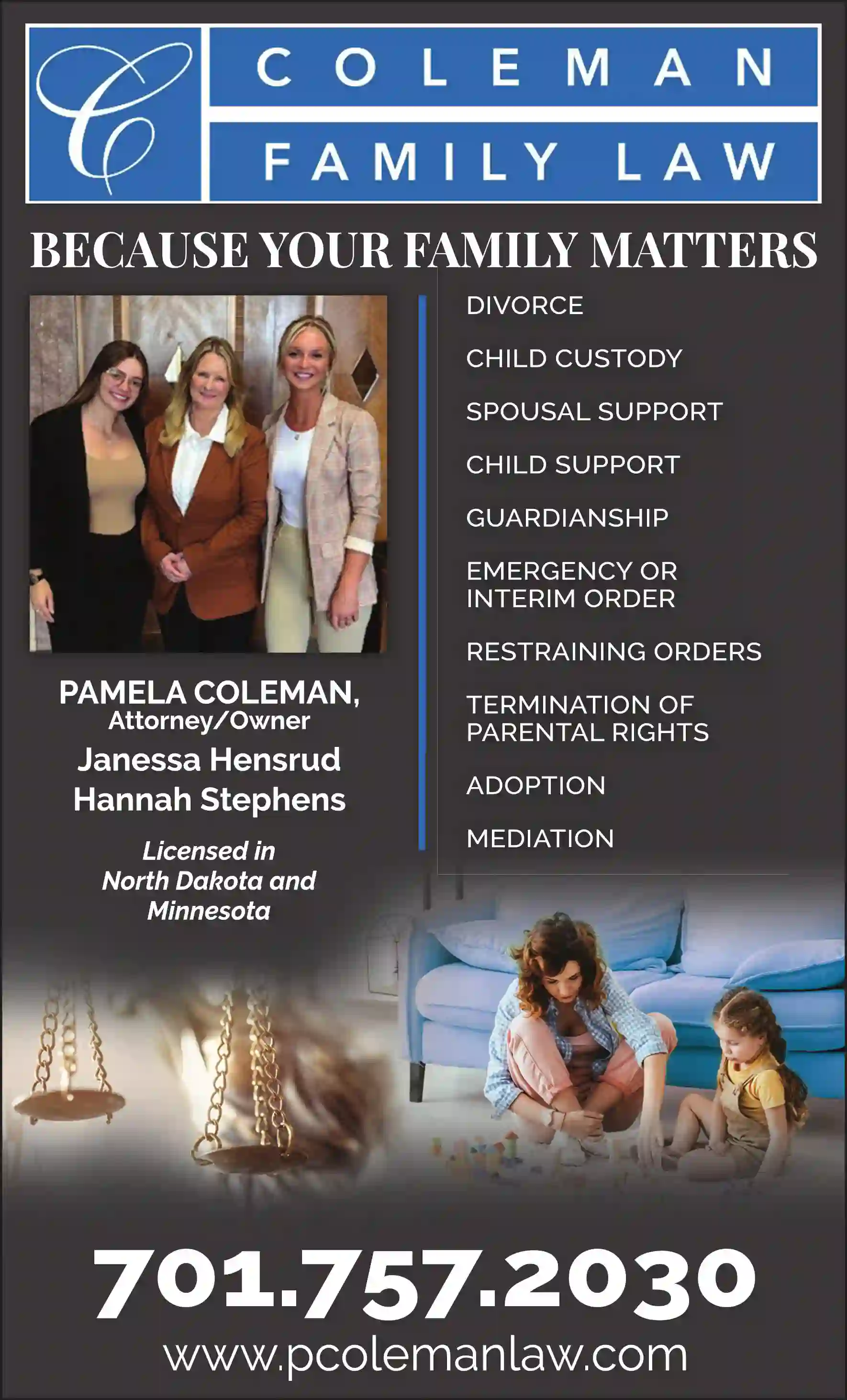 Attorneys - Divorce/Family/Guardianship print ad for Coleman Family Law